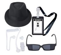 Qcbuegof Secret Service Costume Accessory Set, Agent Earpiece Tie, Labor Permit Cap, Sunglasses, Halloween, Cosplay, Secret Agent Cosplay