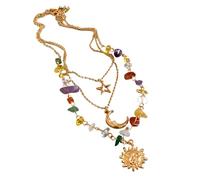 [Qcbuegof] Stainless Steel Sun Pendant Necklace with Natural Stones, Adjustable Clavicle Chain for Women, フリーサイズ, As described, No Gemstone