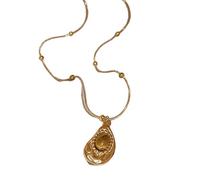 [Qcbuegof] Stainless Steel Sun Pendant Necklace with Natural Stones, Adjustable Clavicle Chain for Women, フリーサイズ, As described, No Gemstone