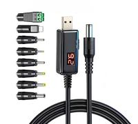Qcbuegof USB to DC5.5mm 5V/9V/12V Step Up Power Cord with 8 Interchangeables Tip for Various Electronics Charging Requirements Digital Display Chargers