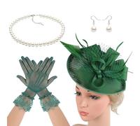 Qcbuegof Victorian Fascinator Hat Hairhoop And Necklace Costume Set Hair Accessory For Horse Racing Event Cocktails Party Supply Formal Event Hair Accessories