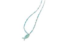 Qcbuegof Vintage Blue Pearls Vintage Fish Pendant Necklace For Women Elegant Adjustable Length Colarmbone Chain Gift For Your Light Pearl Necklace, one size, As described, As described