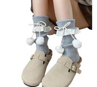 Qcbuegof Women Lace Frilly Leg Warmers Knitted Long Leg Socks Warm Students Girls Boot Socks Pompoms Bows Lace Up Foot Covers Bows Up Sleeve