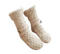 Qcbuegof Women Men Winter Warm Not Bad Slipper Socks Thermal Fleece Lined Christmas Flake Floor Socks with Gripper and Christmas Slipper Socks, khaki, One Size