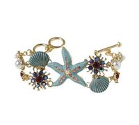 Qcbuegof Women's Beach Styles Fashion With Starfishes Shell And Rhinestones Imitation Pearls Accent Stylish Outfits Unique Charm