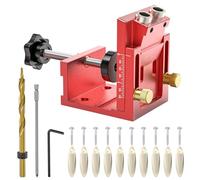 QCDENG Pocket Hole Jig Kit, Adjustable Woodworking Tools Carpentry Locator, Metal Drilling Locator with Stop Collars, Screws, Wood Plug, Allen Wrench
