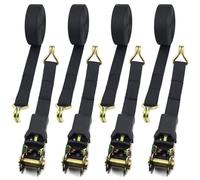 Qcdou 4 Pack Ratchet Straps, 2.5cm x 6m Black Tie Down Straps, Heavy Duty Ratchet Strap with Cam Buckle, for Motorcycles, Car, Trailer, Cargoes, Luggage, Household
