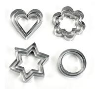 Qcdou Cookie Cutters, 12 Pcs Biscuit Cutters, Stainless Steel Pastry Cutters, Cookie Cutter Set with Heart, Star, Flower, Round Shapes, Biscuit Cutter for Baking Pastry Biscuits Cakes