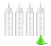Qcdou Squeeze Bottle, 4 Pack Squeezy Sauce Bottles, 250ml /8 oz Plastic Bottles with Lids, Reusable Liquid Container, Seasoning Dispensers for Hot Sauce, Salad, Sauce, Ketchup, Mustard, Oil