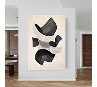 Qcdxfgdfh Black White Curved Geometric Shape Canvas Wall Art Modern Minimalist Abstract Poster Hallway Decor(60x80cm/Inner frame)