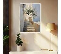 Qcdxfgdfh Clay Pot Olive Tree Coastal Alley Canvas Wall Art Vertical Flat Poster Print Warm Entryway Decor(80x120cm/Frameless)