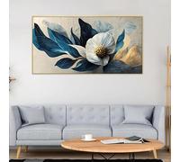 Qcdxfgdfh Navy Gold Leaf White Flower Canvas Wall Art Wide Horizontal Print for Light Luxury Home Decor(60x120cm/Frameless)
