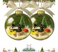 QCDZSW Holiday Sewing Snow Globe Ornament, Personalized Quilter Christmas Keepsake, for Quilter, Seamstress Acrylic Ornaments Xmas Tree Decor Sewing Glass Christmas Tree Keepsakes(Green,2 PCS)