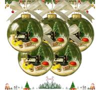 QCDZSW Holiday Sewing Snow Globe Ornament, Personalized Quilter Christmas Keepsake, for Quilter, Seamstress Acrylic Ornaments Xmas Tree Decor Sewing Glass Christmas Tree Keepsakes(Green,5 PCS)