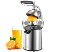 QCen Electric Citrus Juicer, Electric Juicer for Orange, Lemon and Lime with Rubber Handle and Two Size Cones, Non-Drip Spout, Easy to Clean and Use, BPA Free, Black/Steel