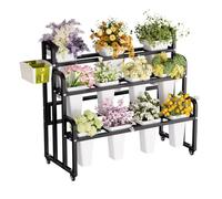 Qcesorib Metal Flower Stand with Flower Buckets, 3-Tier Metal Flower Display Stand, Flower Cart Display Stand with 4 Wheels, for Courtyard, Balcony, Flower Shop, Party, Wedding, White
