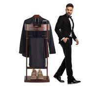 Qcesorib Suit Rack Stand with Drawers, Freestanding Clothes Valet, Suit Stand for Men with Pants Bracket, for Living Room Office Bedroom, 43.1 x 34.2 x 106.6 cm
