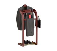 Qcesorib Suit Valet Stand with Hook, Wooden Valet Stand for Men with Shoe Rack, Wood Clothing Valet Stand Suit with Top Tray, for Living Room, Entryway, Bedroom, 40x35x114cm