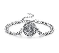 QCFL Zodiac Bracelet for Men 925 Sterling Silver Horoscope Sign Pendant 12 Constellations Anniversary Gift for Husband Boyfriend Father Grandpa Son, 20mm, Sterling Silver, No gem