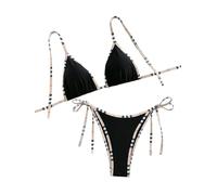 QCGRSQ Women's Halter Textured Print High Waisted Bathing Suit Summer Bikini Set, Black, S