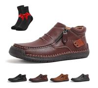 QCHAOLI The First Young Orthopedic Slip-On Leather Boots Men - Non-Slip,Breathable Classic Business,for Travel & Outdoor(Reddish brown,8 UK)