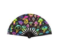 Qchengsan UV Glow Rave Hand Fan,Festival Fan,Large Folding Hand Rave Fan for Festival,Halloween,Rainbow Outfits for Women & Rave Accessories,Clack Hand Held Fan for Party,Folding Fan (Waves)