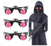 Qchomee 2Pcs Halloween Glow Glasses Light Up LED Glasses Red Eyewear Devil Death Cosplay Halloween Costume Accessories Party Scary Glowing Eyeglasses Goggles Cool Props (Black-3Pcs)