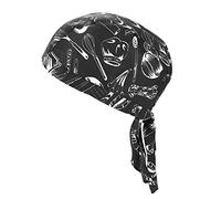 Qchomee Adult Unisex Quickly Dry Skull Cap Bandana Chefs Hat Headscarf Adjustable Workwear Chef Catering Cap Headwear Black Hotel Cook Hat (Fork & Knife)