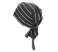Qchomee Adult Unisex Quickly Dry Skull Cap Bandana Chefs Hat Headscarf Adjustable Workwear Chef Catering Cap Headwear Black Hotel Cook Hat (Stripe)