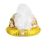 QCHOMEE Aladdin Turban Hat Gold Indian Sultan King Hat Cap with Feather Aladdin Theme Party Fancy Dress Up Cosplay Accessory Halloween Theatre Carnival for Adult Teen