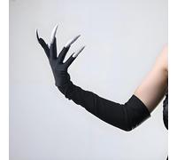 Qchomee Black Gloves with Long Nails Adult Woman Halloween Handwear Witch Devil Ghost Cosplay Gloves Stretchy Breathabwomenle Elbow Length Mittens Fancy Dress Up Party Cosplay Carnival