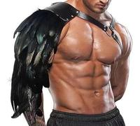 Qchomee Feather Leather Viking Shoulder Armor Adjustable Medieval Knight Pauldron Armor Retro Steampunk Shoulder Armor for Men Women Warrior Cosplay Costume Halloween Fancy Dress Up Party Accessories