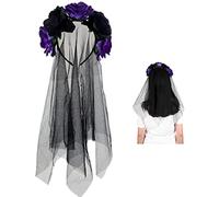 QCHOMEE Flower Headband with Black Veil Ladies Gothic Rose Garland Headwear Halloween Christmas Fancy Dress Up Costume Hair Band Accessory for Halloween Party Photography Props