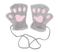 Qchomee Girls Warm Half Finger Gloves Cute Plush Bear Cat Paw Gloves Wolf Dog Claw Mittens Women Fingerless Gloves Mittens with Anti-lost String Winter Warm Hanging Neck Gloves Mittens