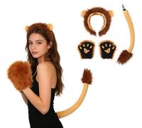 QCHOMEE Lion Wolf Ears Tail Claws Gloves Set Adult Wolf Lion Tiger Animal Ears Hairband Tail Paws Gloves Suit Cute Animal Cosplay Headwear Fancy Dress Up Halloween Party Role Play Costume Accessories