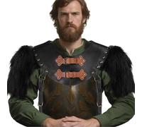 QCHOMEE Men Viking Faux Fur Shawl with Leather Medieval Fur Mantle Warrior Knight Shoulder Wrap Fancy Dress Up Retro Fur Short Cape Collar Barbarian Costume for Halloween LARP Cosplay (Black)