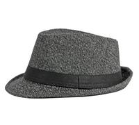 QCHOMEE Men Wool Fedora Trilby Hat Church Derby Cap Panama Hat Jazz Gentlemans Hat Classic Stripe Fedora Cap Black Grey for Men Women Wedding Party Talent Show (Deep Grey)