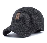 Qchomee Men's Winter Woollen Baseball Cap Warm Tweed Peaked Hats with Foldable Earmuffs Warmer Adjustable Strap Outdoor Black Hat Large Vintage Classic (Dark Grey)