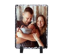 Qchomee Personalised Rock Slate Photo Frame Custom Picture Text Gift Home Decor Birthday Wedding Christmas Valentine's Mother's, Rectangular