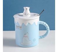Qchomee Polar Bear Mug Cup with Lid Spoon Cute Animal Ceramic Coffee Cup Tea Milk Christmas Mug for Teen Girls Women Friends 400ML