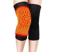 QCHOMEE Self Heating Knee Brace Support Cashmere Knit Knee Warmer Winter Thermal Fleece Compression Knee Wrap Sleeves Treating Knee Injury for Arthritis, Joint Pain Relief (Short Black Size L, L)