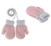 Qchomee Toddler Baby Cute Knitted Gloves with String Warm Mittens Girls Hanging Neck Full Finger Mittens Winter Thicken Warm Cashmere Lining Gloves for Kids Age 1-3 (2Pairs Pink, S)