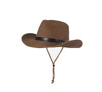 QCHOMEE Unisex Adult Panama Straw Hat Summer Classic Fedora Cowboy Jazz Gentleman's Hat with Adjustable Chin Strap Wide Brim Church Derby Cap for Men Women Party Travel Outfits, Beige Brown
