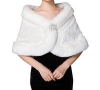 Qchomee Women Faux Fur Bolero Wrap Shawl Flower Brides Wedding Dress Party Shawl Tippet Bridesmaid Shrug Queen Shoulder Cape Jacket Coats Wrap for Ladies Female, White, One Size (SRHQ0341418)