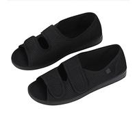 Qchomee Women's Adjustable Diabetic Slippers, Black, Size 6.5 UK, All Seasons, Solid, Casual, Walking, Flat Heel, Open Toe, Breathable, Comfortable, Healthcare, Comfort, Breathability, Open-Toe Design