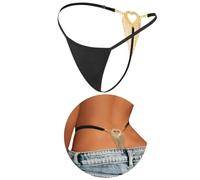 Qchomee Women's Rhinestone Tassel Thong Heart Diamond Shape Low Rise G-String with Adjustable Straps Stretchy Cotton Lingerie for Party Festival Daily Wear (Black+Gold Heart)
