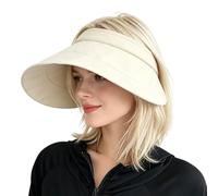 Qchomee Women's Wide Brim Sun Visor Hat Adjustable Foldable Lightweight UV Protection Visor for Outdoor Summer Beach Casual Travel Hat 56-58cm (Beige)