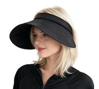 Qchomee Women's Wide Brim Sun Visor Hat Adjustable Foldable Lightweight UV Protection Visor for Outdoor Summer Beach Casual Travel Hat 56-58cm Black