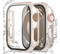 QCKANLJ 2 Pack Waterproof Case for Apple Watch Series 9 8 7 41mm with Tempered Glass Screen Protector, iWatch Full Protective Hard PC Bumper Case Face Cover for Men Women 41mm