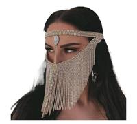 QCKNKMGG Adults Stylish Sexy Face Veil Rhinestone Face Chain Tassel Mask Silver Gold for Belly Dance Performance(Gold-color)
